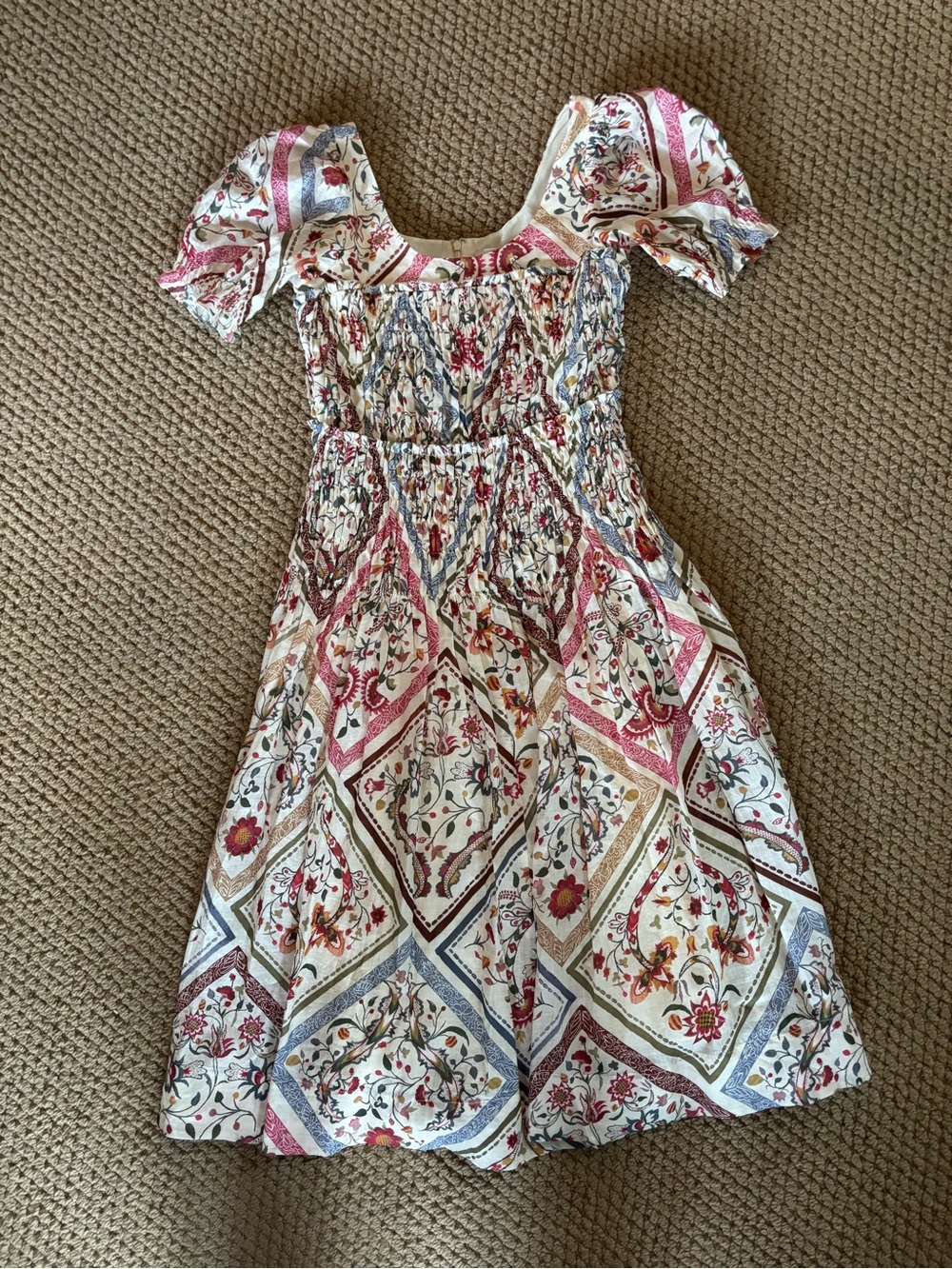 Rebecca Taylor Anya Dress Floral Patchwork in Cream, Pink, Blue and Tan size 8